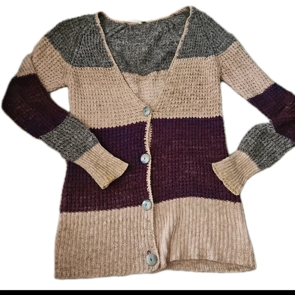 Free People Womens Color Blocked Lake Tahoe Knit Long Sleeve Cardigan M